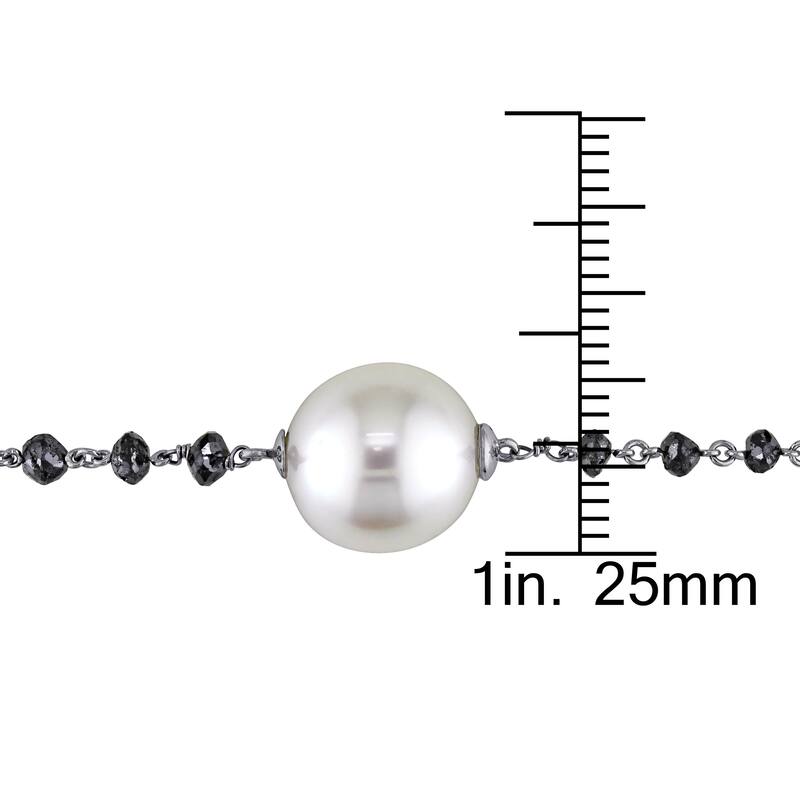 Miadora 14k White Gold South Sea Pearl 34 3/4ct TDW Black Diamond Necklace (11-12 mm) - Black/White