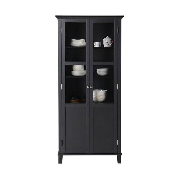 Shop Homestar 69 Inch Wood And Glass 2 Door Pantry Storage Cabinet