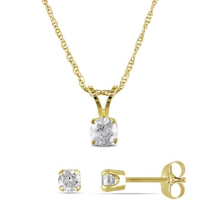 Miadora 14k Yellow Gold 5/8ct TDW Diamond Earrings and Necklace Set