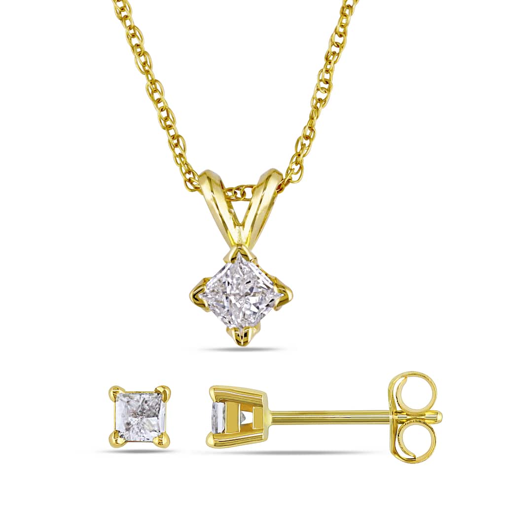 Miadora 14k Yellow Gold 1/2ct TDW Princess-cut Diamond Earrings and Necklace Set