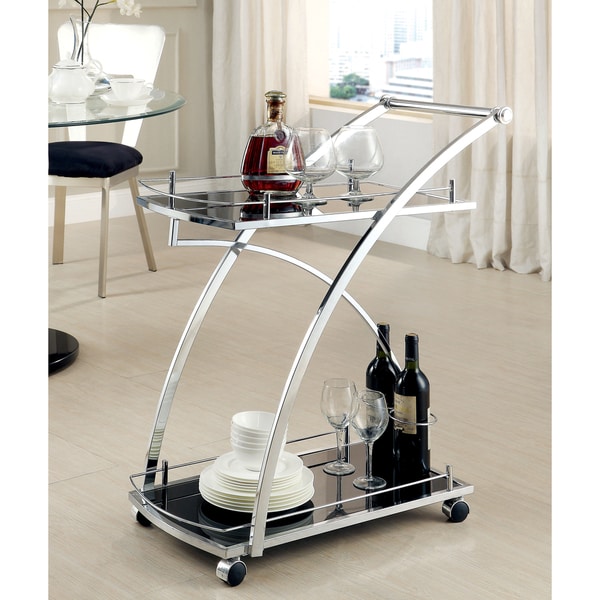 Furniture of America Erwynn Contemporary Chrome 2 Shelf Serving Cart