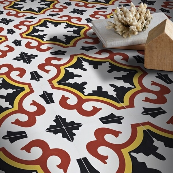 Handmade Tanger, Black, Red, Yellow Tile, Pack of 12 (Morocco). Opens flyout.