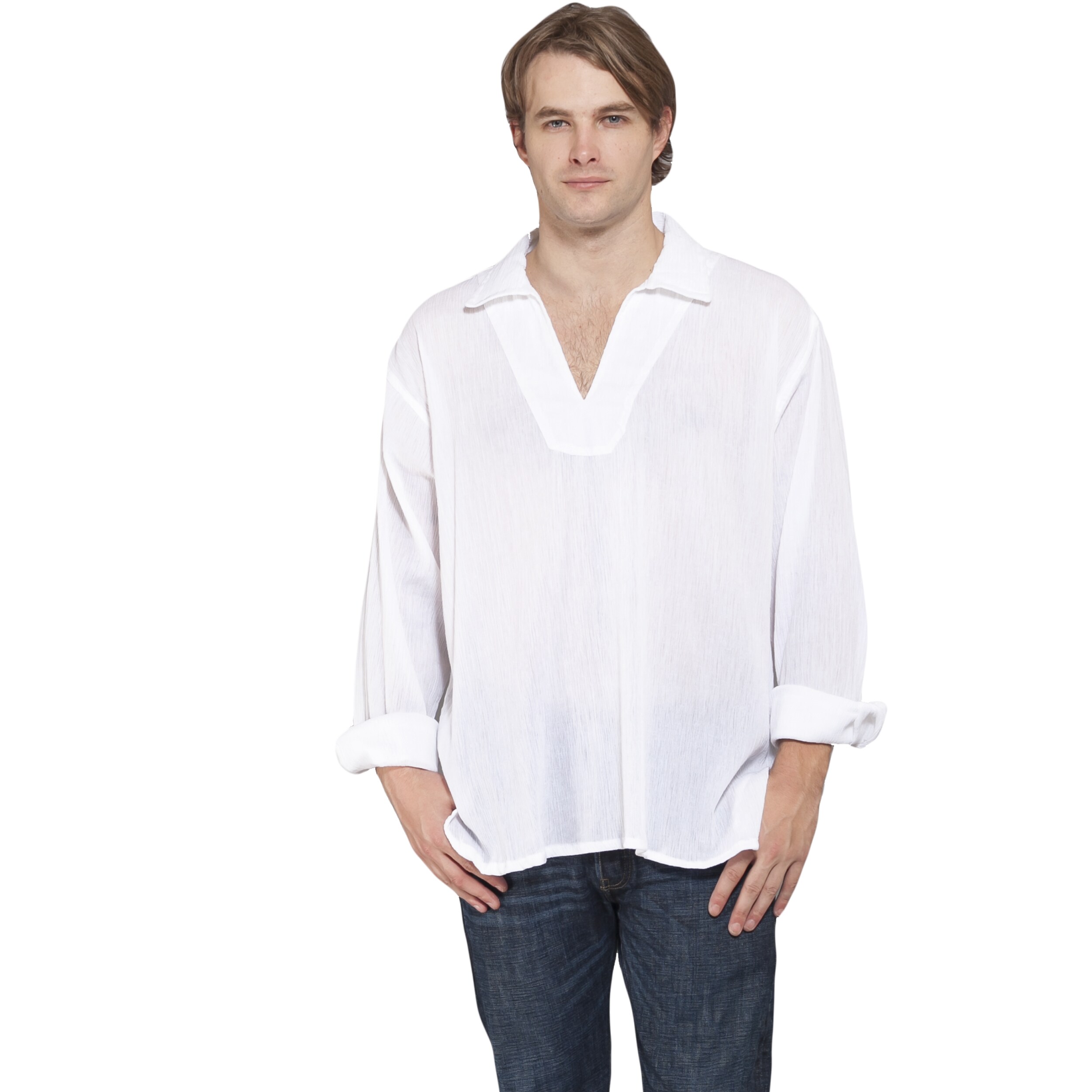 Men's Sheer Cotton Open V-neck Beach Shirt (Nepal) - Overstock Shopping ...