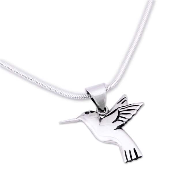 Silver Diamond Hummingbird Necklace Handmade Sterling Silver Hummingbird Diamond Necklace Black Diamond Silver Hummingbird Pendant
