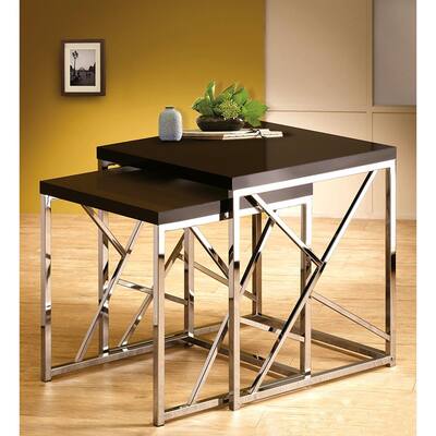 Modern 2-piece Chrome Nesting Tables with Decorative Cross Bars
