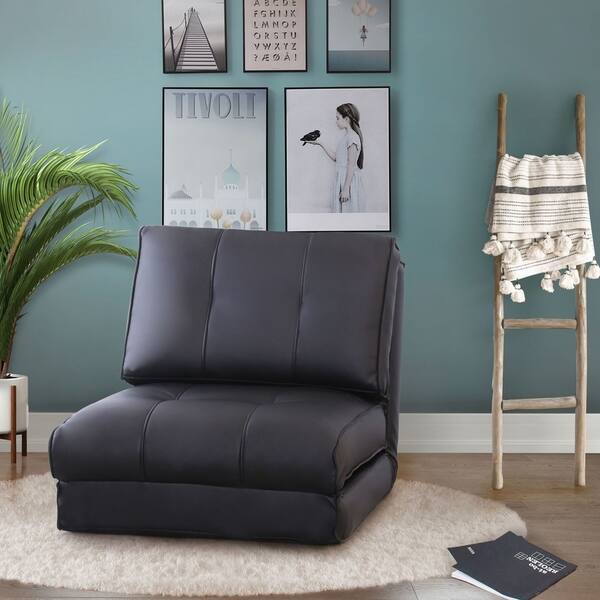 Shop Abbyson Jackson Black Leather Single Sleeper Chair On Sale