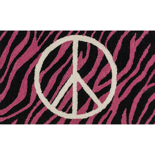 Hand-tufted Keely Pink/ Ivory Zebra Peace Rug (2'3 x 3'9) - 2'3" x 3'9"