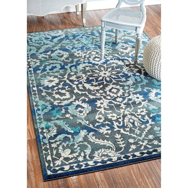 nuLOOM Modern Vintage Abstract Blue Rug (7'10 x 9'6) 7' 10" x 9' 6" Overstock 9924335