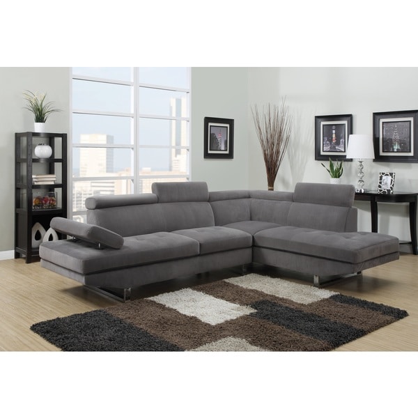 Shop Gray Textured Sateen Sectional - Overstock - 9924370