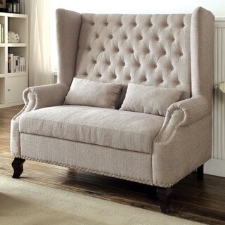Allier Transitional Romantic Tufted Wingback Loveseat Bench