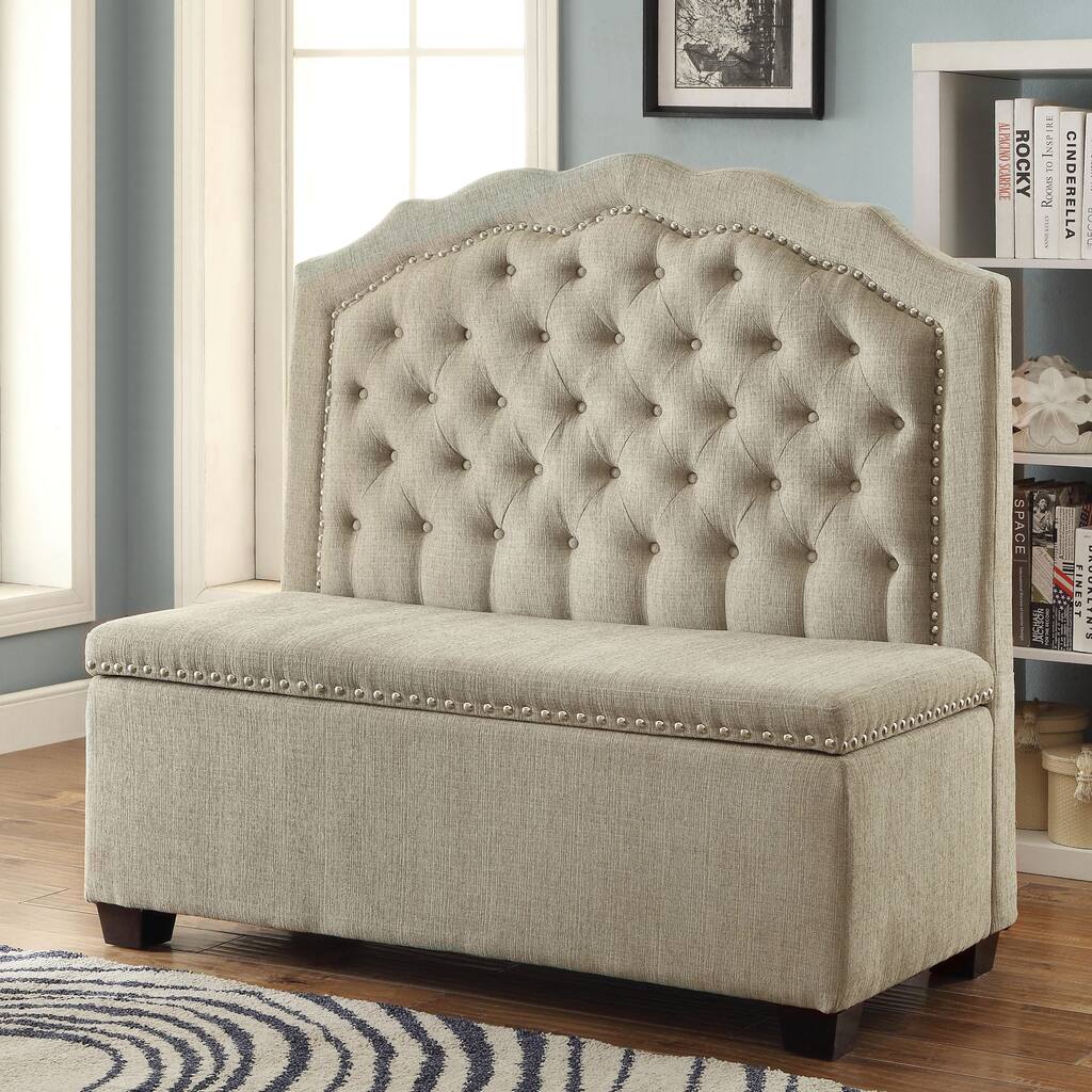 Furniture of America Ellare Romantic Tufted Storage Loveseat Bench
