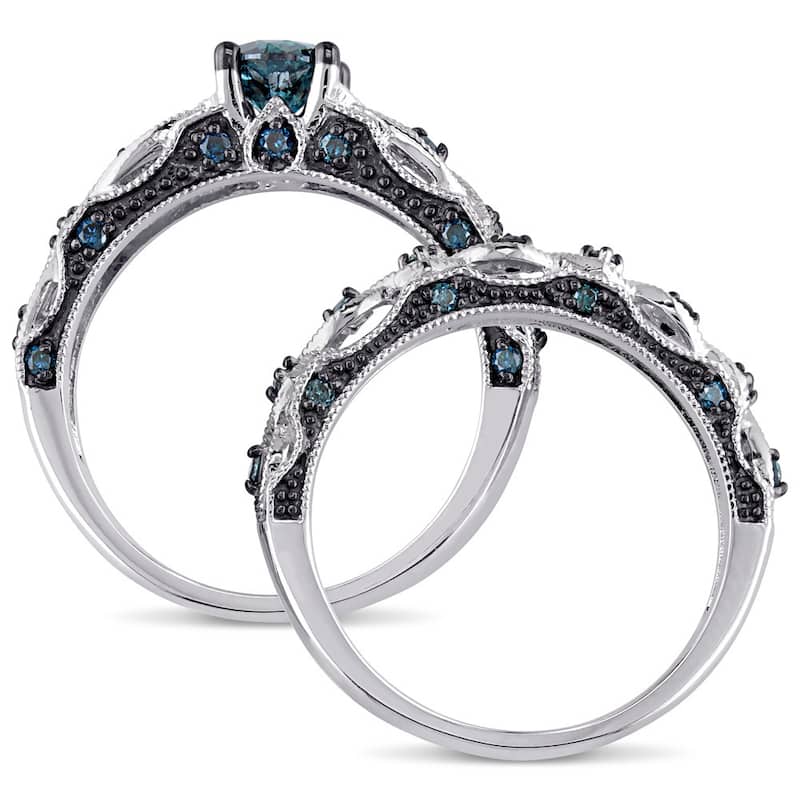 Miadora 10k White Gold 1ct TDW Blue Diamond Infinity Bridal Ring Set