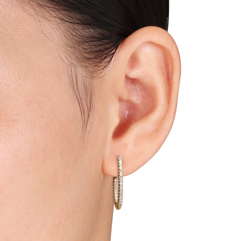 Miadora 14k Yellow Gold 1/4ct TDW Diamond Hoop Earrings