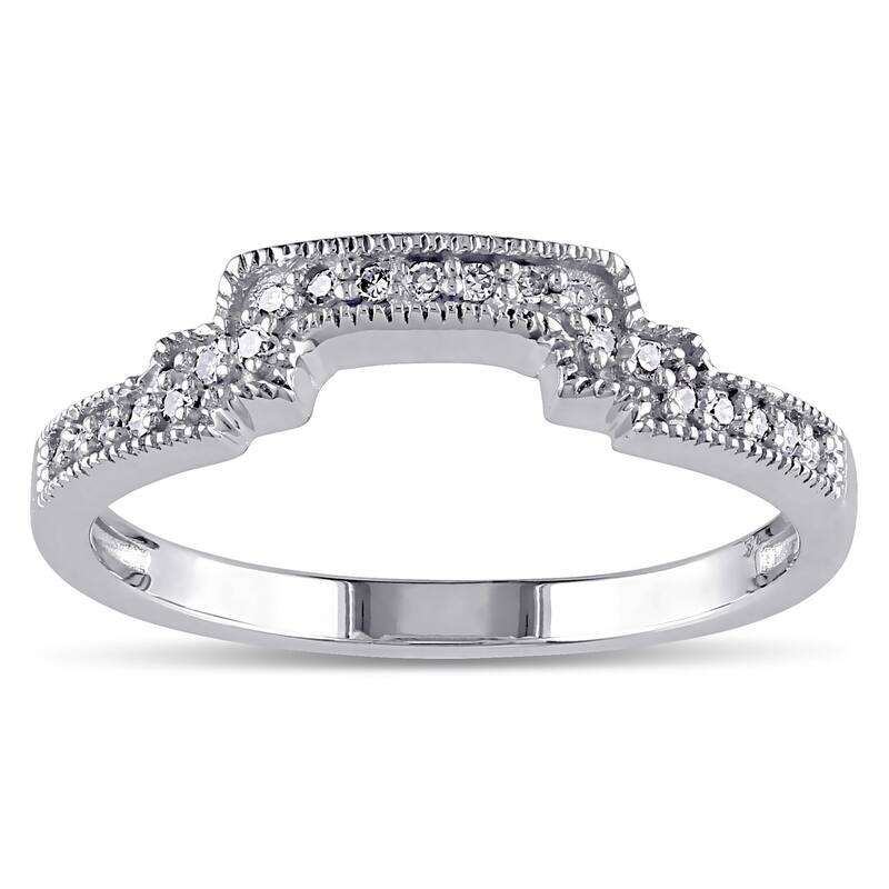 Miadora 10k White Gold 1/10ct TDW Diamond Contour Stackable Wedding Band Ring - 4.5