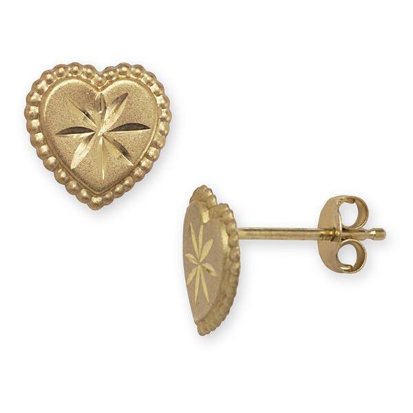 Flower in Heart Stud Earrings Solid 14k Yellow Gold Diamond Cut Style Polished Genuine 9 x 9 mm Flower in Heart Stud Earrings Solid 14k Yellow Gold Diamond Cut Style Polished Genuine 9 x 9 mm