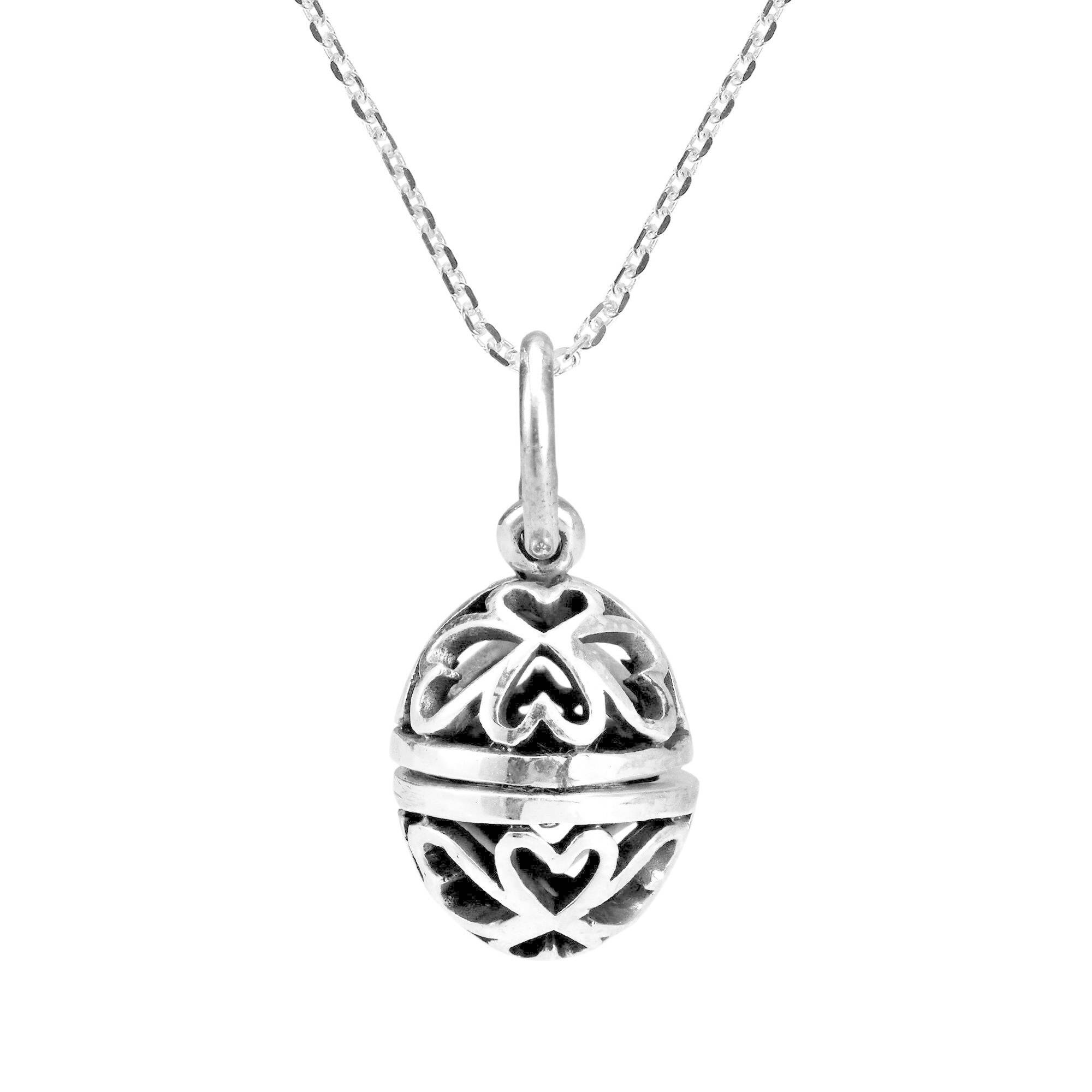 Open Heart Oval Egg Locket .925 Sterling Silver Pendant Necklace 