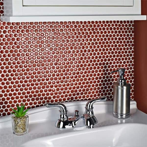Somertile 11 25x11 75 Inch Asteroid Penny Round Red Porcelain Mosaic Floor And Wall Tile 10 Tiles 9 4 Sqft Overstock 9930142