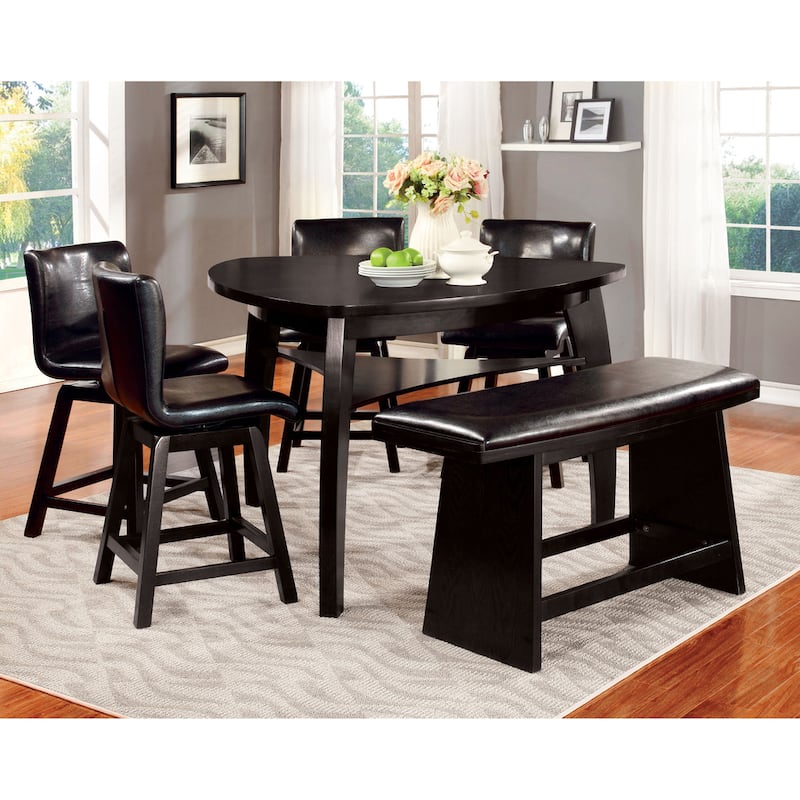 Hace Contemporary Black Faux Leather 6-Piece Counter Height Table Dining Set by Furniture of America