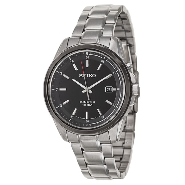 Seiko Men's SKA679 Stainless Steel Black Dial Kinetic Watch - 17086652 ...