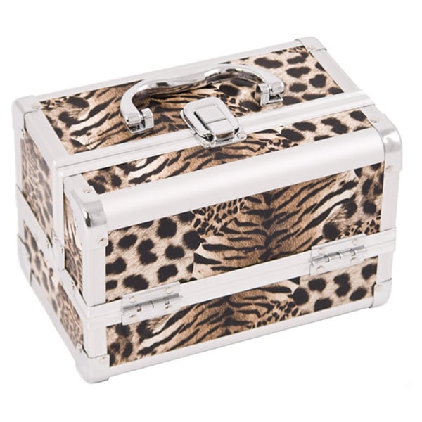 Justcase Brown Leopard 2tier Extendable Tray Makeup Train Case Free