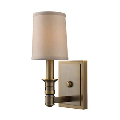 Elk Home Baxter Brushed Antique Brass With Beige Shade 1 Light Sconce