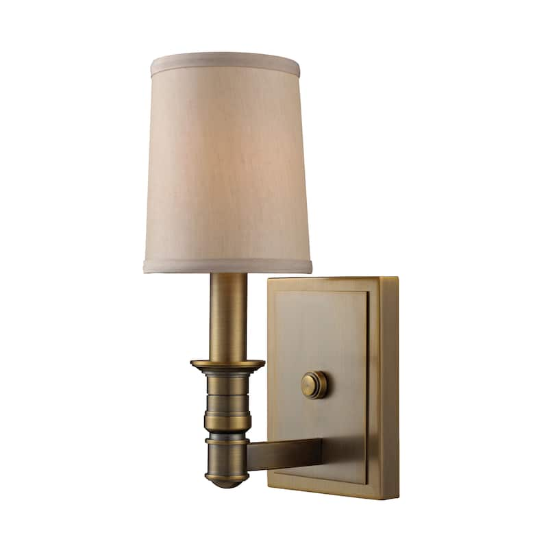 Elk Home Baxter Brushed Antique Brass With Beige Shade 1 Light Sconce