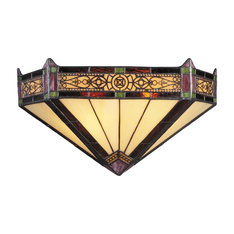 Elk Home Filigree Aged Bronze With Tiffany Glass 2 Light Sconce