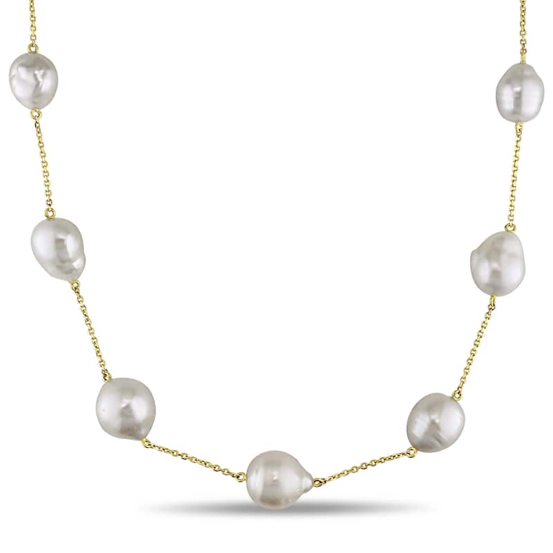 Miadora Signature Collection 14k Yellow Gold South Sea White Pearl Station 24 Inch Necklace (11-13 mm)