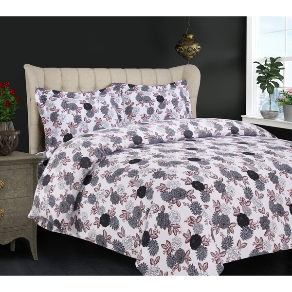 Dahlia Printed Flannel 3-piece Duvet Cover Set