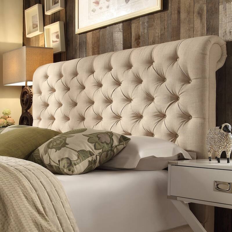 Knightsbridge Beige Linen Rolled Top Tufted Chesterfield Headboard by iNSPIRE Q Artisan - Beige - King