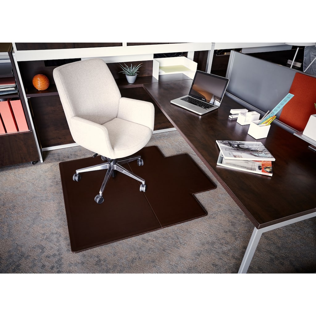 Jani Leather Rectangular Mocha 3.6 x 4.3 ft Chair Mat with Lip