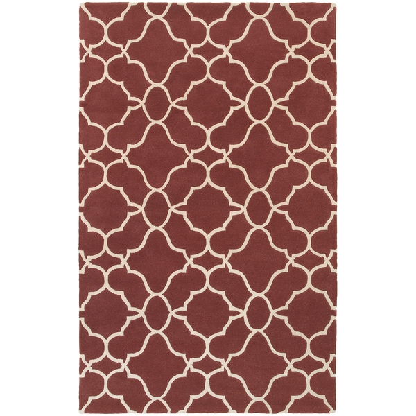 Hand-crafted Wool Ornate Lattice Wine Red/ Ivory Wool Rug (3'6 x 5'6) - 3'6" x 5'6"