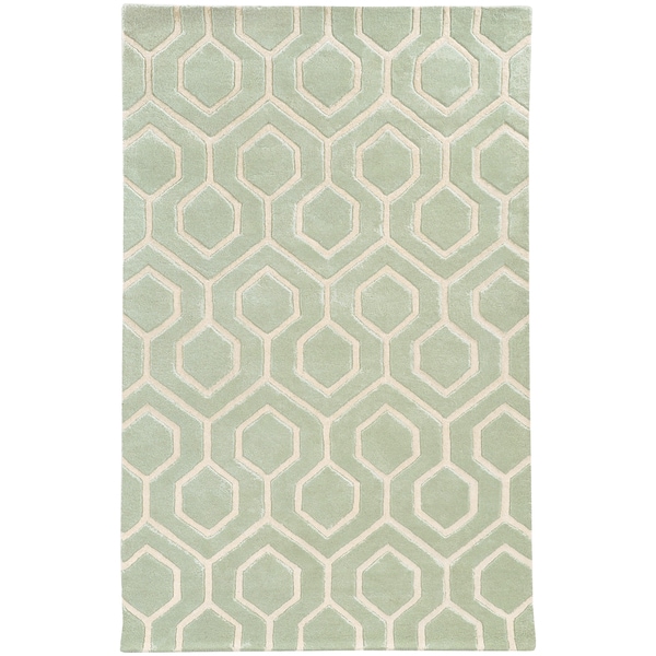 Hand-crafted Wool Geometric Odgee Green/ Ivory Wool Rug (3'6 x 5'6) - 3'6" x 5'6"