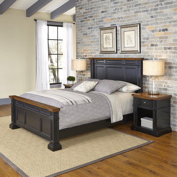 Americana Black and Oak Bed and Two Night Stands by Home Styles - Free ...