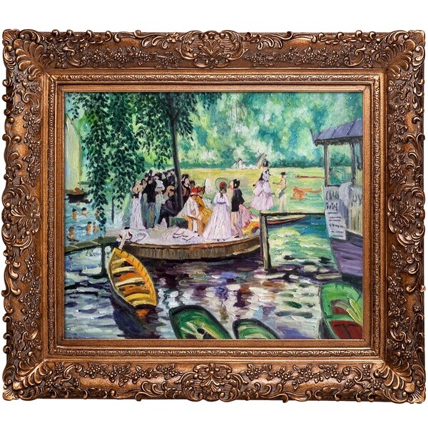 Pierre-Auguste Renoir 'La Grenouillere (The Frog Pond)' Hand-painted Framed Canvas Art