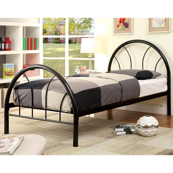 slide 2 of 4, Hind Contemporary Full Metal Double Arch Platform Kid Bed by Furniture of America Black