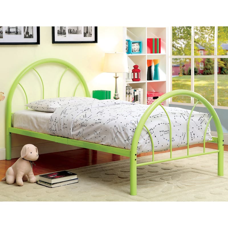 Hind Contemporary Full Metal Double Arch Platform Kid Bed by Furniture of America - Green