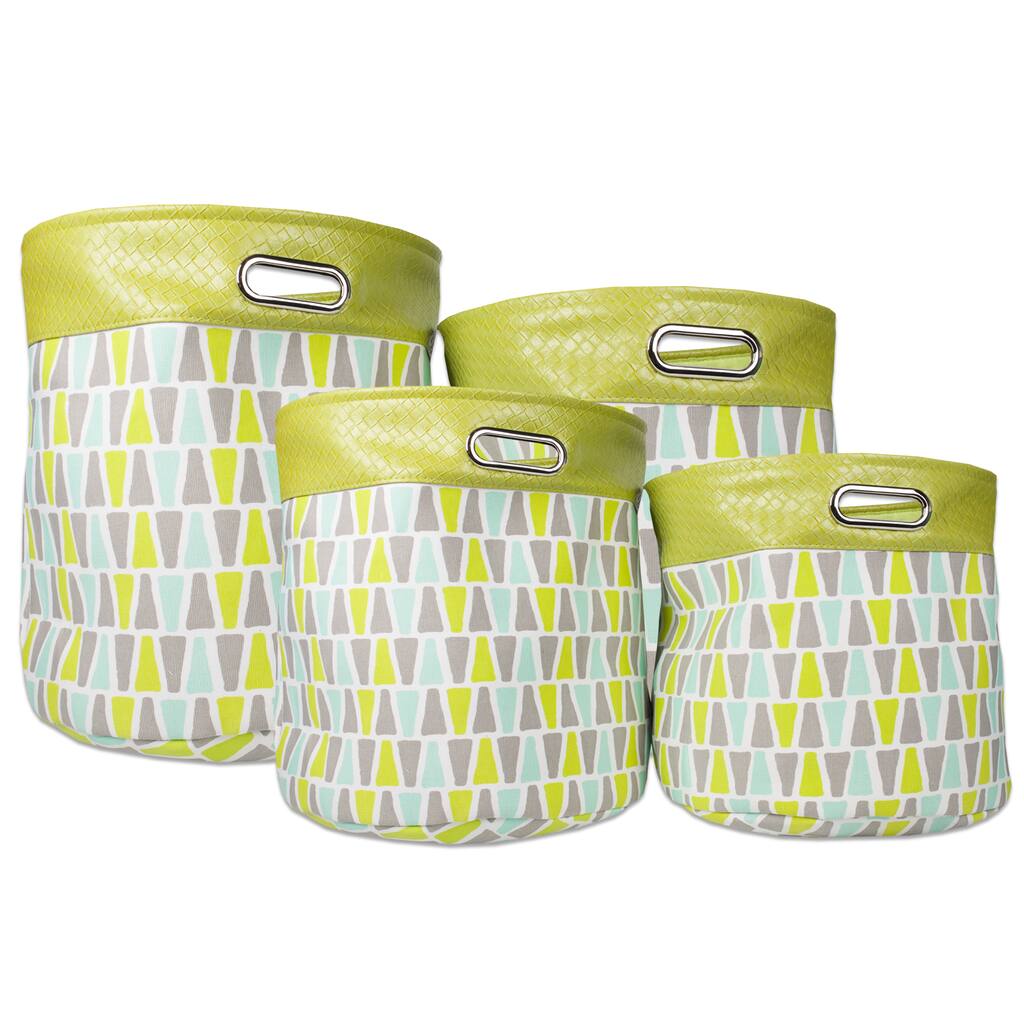 Luxury Geo Modern 4-piece Faux Leather Trim Storage Bin Set