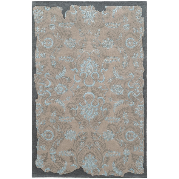 Hand-crafted Eroded Grey/ Blue Oriental Wool Rug (8' X 10') - 8' x 10'