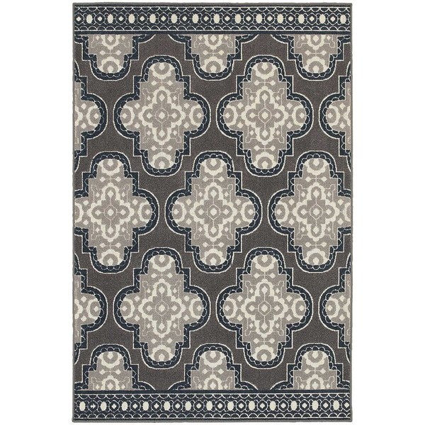 StyleHaven Quatrefoil Grey/Navy Indoor-Outdoor Area Rug (6'7x9'6) - 6'7" x 9'6"