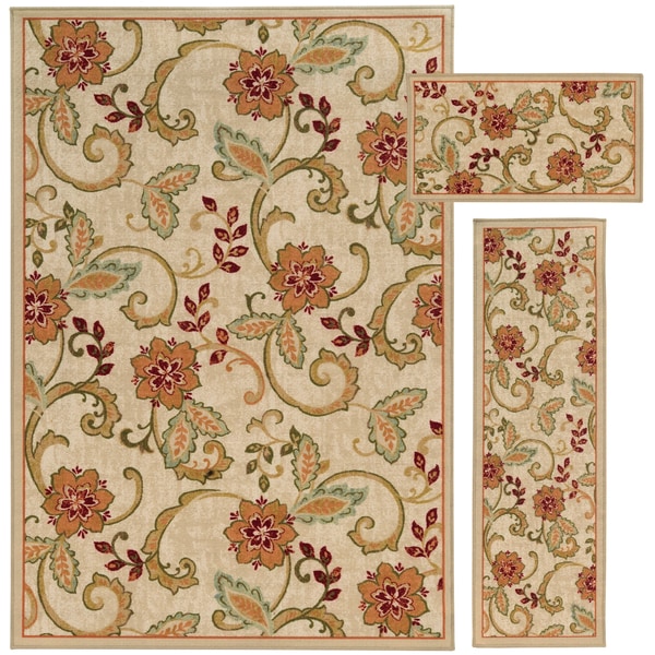 Floral and Vine Beige/ Rust 3 piece Set