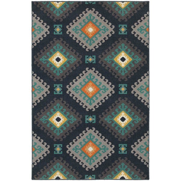 StyleHaven Tribal Navy/Grey Indoor-Outdoor Area Rug - 3'3 x 5'
