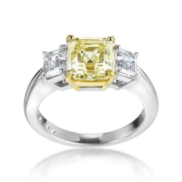 SummerRose 18k White Gold and Platinum Yellow and White Diamond 3.55ct TDW Ring