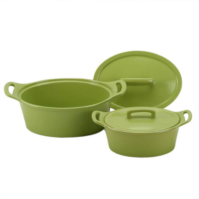 OmniWare Citron Oval Casserole Dish with Lid (Set of 2)