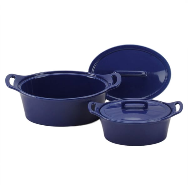 OmniWare Cobalt Blue Oval Casserole Dish with Lid (Set of 2)