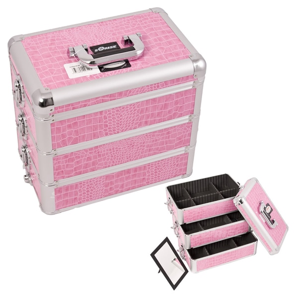 Sunrise Pink Crocodile Interchangeable Stackable Tray Makeup Case