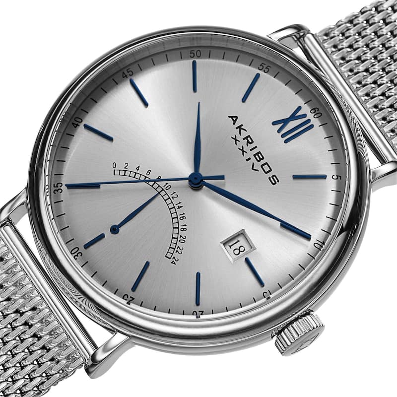 Akribos XXIV Men's Quartz GMT & Date Stainless Steel Silver-Tone Strap Watch