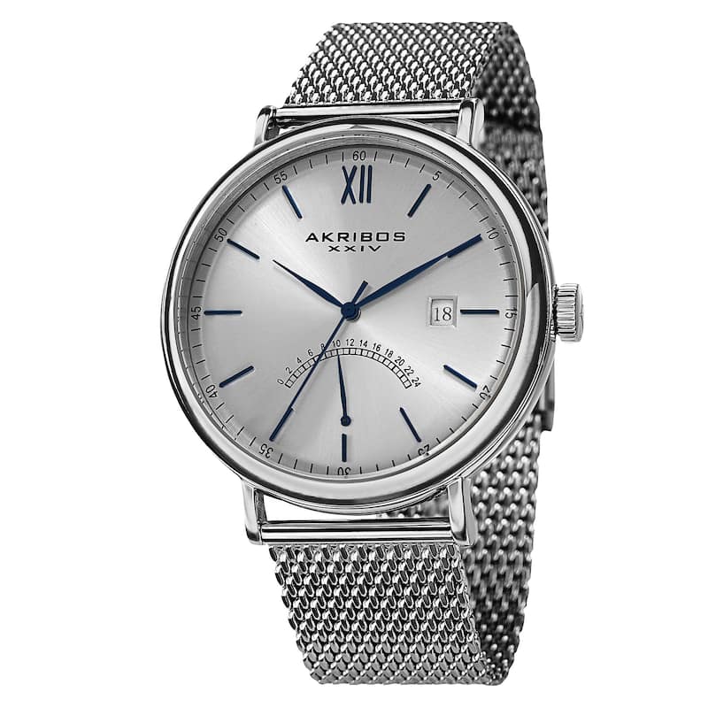 Akribos XXIV Men's Quartz GMT & Date Stainless Steel Silver-Tone Strap Watch