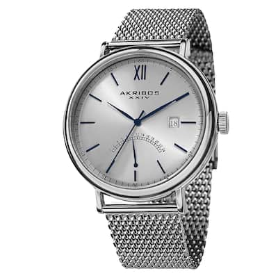 Akribos XXIV Men's Quartz GMT & Date Stainless Steel Silver-Tone Strap Watch