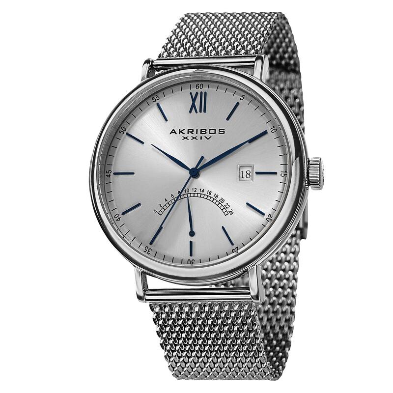 Akribos XXIV Men's Quartz GMT & Date Stainless Steel Silver-Tone Strap Watch